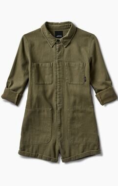 ATWYLD Utility Romper Size S Olive Green Long Sleeve Four Pocket Jumpsuit